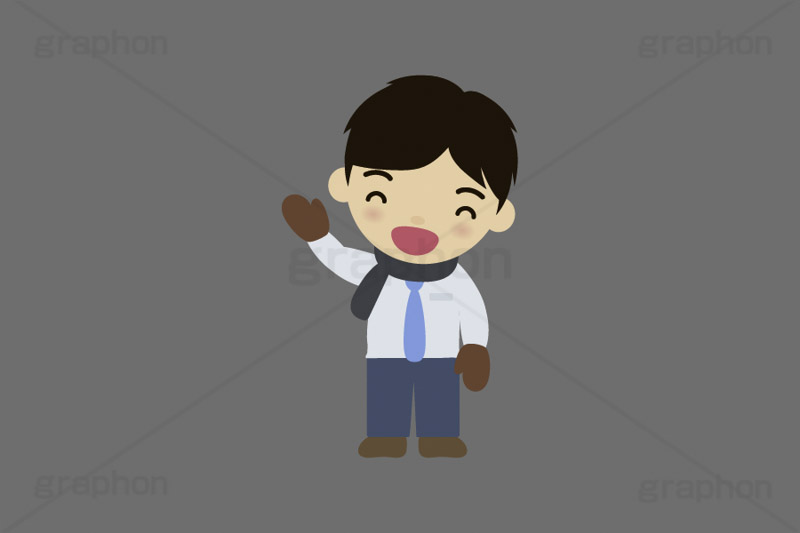 冬服の人,冬服,冬,寒い,防寒,手袋,耳当て,耳あて,マフラー,手を振る人,手を挙げる,人物,キャラクター,イラスト,かわいい,カワイイ,可愛い,挿絵,挿し絵,character,japan,winter,illustration