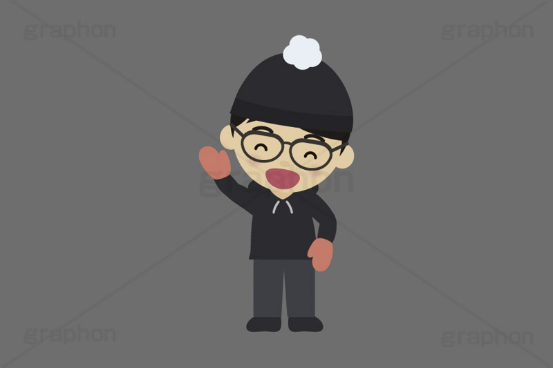 冬服の人,冬服,冬,寒い,防寒,手袋,耳当て,耳あて,マフラー,手を振る人,手を挙げる,人物,キャラクター,イラスト,かわいい,カワイイ,可愛い,挿絵,挿し絵,character,japan,winter,illustration