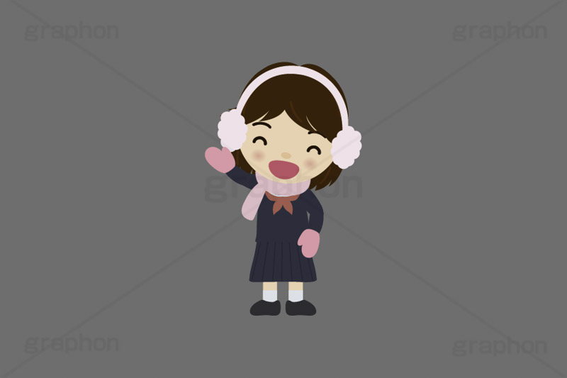 冬服の人,冬服,冬,寒い,防寒,手袋,耳当て,耳あて,マフラー,手を振る人,手を挙げる,人物,キャラクター,イラスト,かわいい,カワイイ,可愛い,挿絵,挿し絵,character,japan,winter,illustration