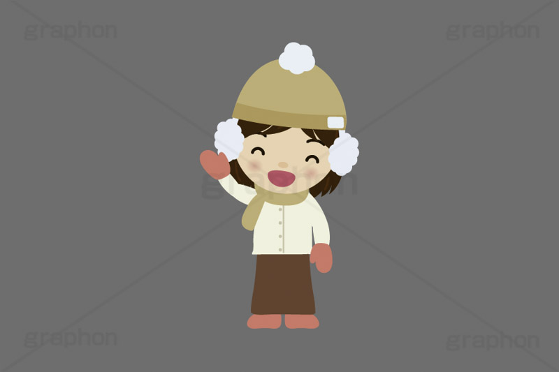 冬服の人,冬服,冬,寒い,防寒,手袋,耳当て,耳あて,マフラー,手を振る人,手を挙げる,人物,キャラクター,イラスト,かわいい,カワイイ,可愛い,挿絵,挿し絵,character,japan,winter,illustration