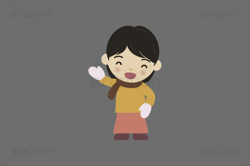 冬服の人,冬服,冬,寒い,防寒,手袋,耳当て,耳あて,マフラー,手を振る人,手を挙げる,人物,キャラクター,イラスト,かわいい,カワイイ,可愛い,挿絵,挿し絵,character,japan,winter,illustration