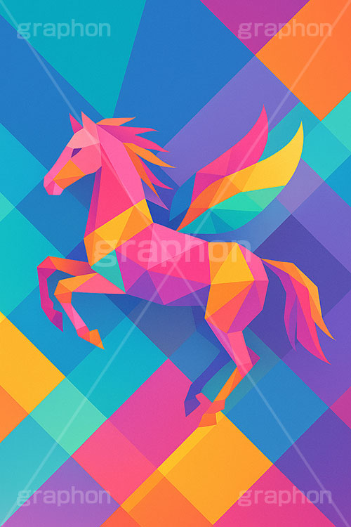 幾何学模様の馬イラスト,幾何学模様,アート,馬イラスト,午,馬,うま,ウマ,ペガサス,伝説,午年,干支,正月,お正月,年賀状,2026午年,午年年賀状,新年,ニューイヤー,アニバーサリー,イラスト,illustration,japan,horse,art