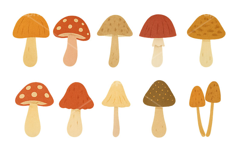 キノコ・セット,きのこ,キノコ,茸,秋の味覚,秋の素材セット,秋,イラスト,セットイラスト,セット,手描き風,illustration,autumn,mushroom