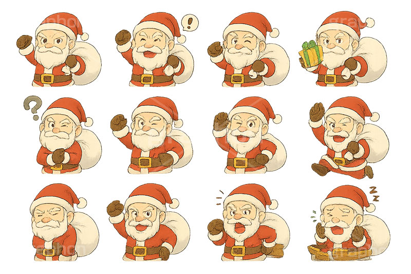 サンタクロースのイラスト,サンタ,サンタクロース,クリスマス,煙突,プレゼント,イベント,冬,アイコン,マーク,表情,ポーズ,渋い,おじさん,オジサン,キャラクター,セット,セットイラスト,character,icon,mark,christmas,winter,event,santa,set,present