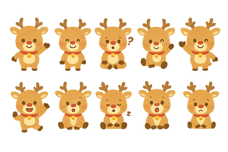 トナカイのイラスト,トナカイ,馴鹿,となかい,ルドルフ,クリスマス,イベント,冬,アイコン,マーク,表情,ポーズ,かわいい,可愛い,カワイイ,キャラクター,セット,セットイラスト,character,icon,mark,christmas,winter,event,set,rudolf,reindeer