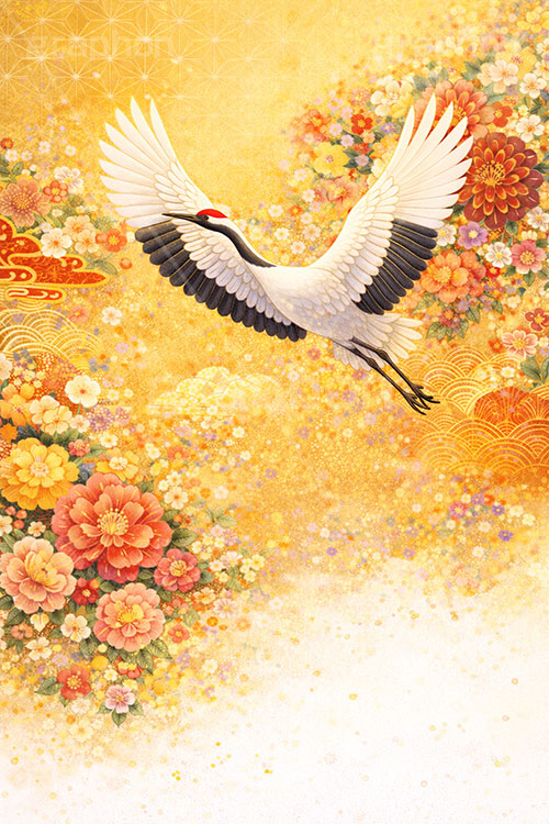 鶴のイラスト,花柄,和柄,鶴,つる,ツル,野鳥,鳥,屛風,めでたい,正月,お正月,年賀状,新年,ニューイヤー,アニバーサリー,イラスト,illustration,japan,crane