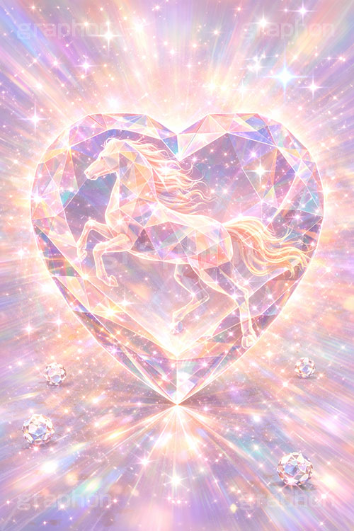 Jewel Horse,ジュエル,宝石,ダイヤ,クリスタカット,ハート,愛,宝物,宝,馬イラスト,午,馬,うま,ウマ,キラキラ,輝く,輝,午年,干支,正月,お正月,年賀状,2026午年,午年年賀状,新年,ニューイヤー,アニバーサリー,イラスト,illustration,japan,horse,jewel,crystal,heart,love