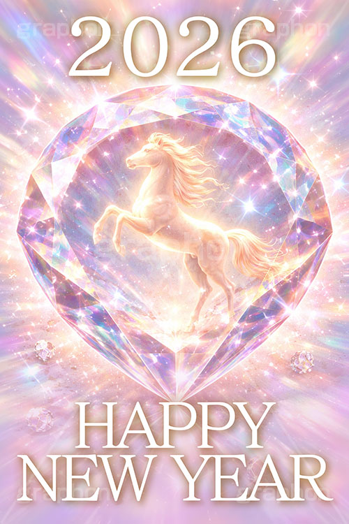 Jewel Horse,2026,HappyNewYear,ハッピーニューイヤー,ジュエル,宝石,ダイヤ,クリスタカット,宝物,宝,馬イラスト,午,馬,うま,ウマ,キラキラ,輝く,輝,午年,干支,正月,お正月,年賀状,2026午年,午年年賀状,新年,ニューイヤー,アニバーサリー,イラスト,illustration,japan,horse,jewel,crystal