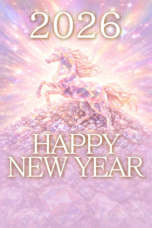 Jewel Horse,2026,HappyNewYear,ハッピーニューイヤー,ジュエル,宝石,ダイヤ,クリスタカット,宝物,宝,馬イラスト,午,馬,うま,ウマ,キラキラ,輝く,輝,午年,干支,正月,お正月,年賀状,2026午年,午年年賀状,新年,ニューイヤー,アニバーサリー,イラスト,illustration,japan,horse,jewel,crystal