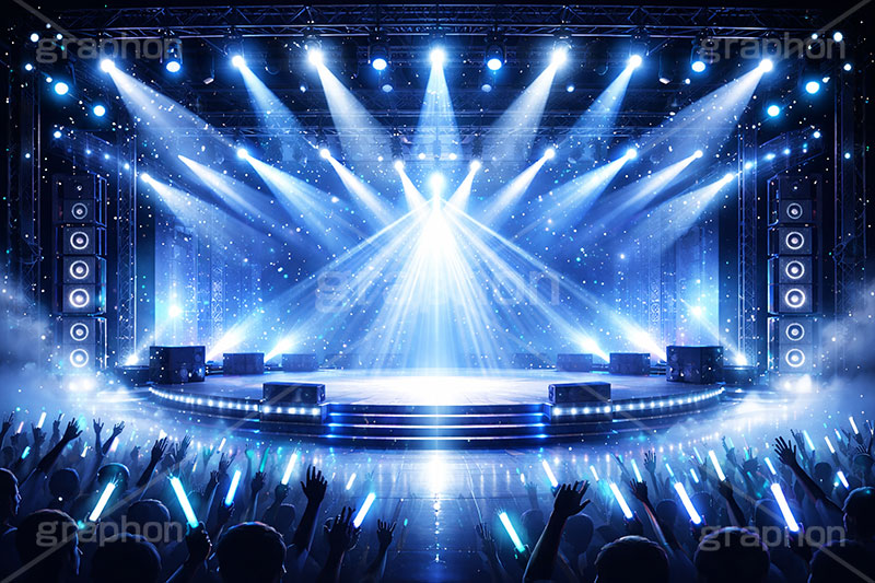 ライブステージ,ステージ,推し,推し活,舞台,ライブ,ライヴ,コンサート,アイドル,シアター,ホール,サイリウム,ペンライト,メンバーカラー,背景,照明,音楽,主役,ミュージック,ライト,スポットライト,イラスト,illustration,light,frame,hall,theater,live,stage,music