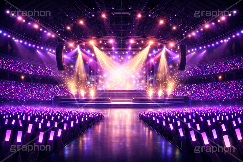 ライブステージ,ステージ,推し,推し活,舞台,ライブ,ライヴ,コンサート,アイドル,シアター,ホール,サイリウム,ペンライト,メンバーカラー,背景,照明,音楽,主役,ミュージック,ライト,スポットライト,イラスト,illustration,light,frame,hall,theater,live,stage,music