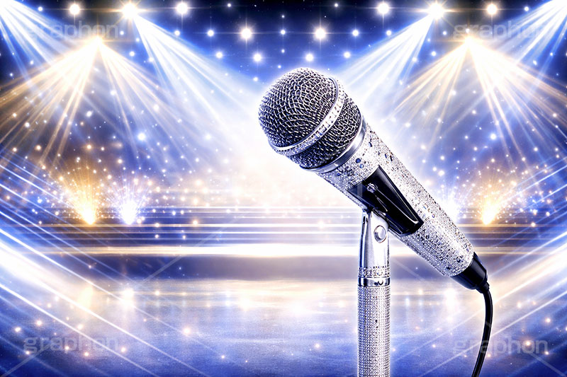 ライブステージ,マイク,マイクスタンド,ステージ,推し,推し活,舞台,ライブ,ライヴ,コンサート,アイドル,シアター,ホール,背景,照明,音楽,主役,ミュージック,ライト,スポットライト,イラスト,illustration,light,frame,hall,theater,live,stage,music,mic