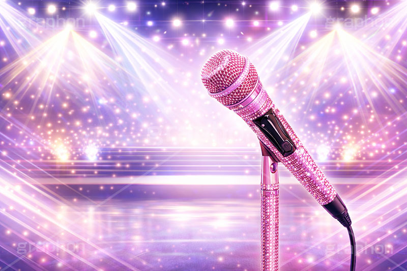 ライブステージ,マイク,マイクスタンド,ステージ,推し,推し活,舞台,ライブ,ライヴ,コンサート,アイドル,シアター,ホール,背景,照明,音楽,主役,ミュージック,ライト,スポットライト,イラスト,illustration,light,frame,hall,theater,live,stage,music,mic