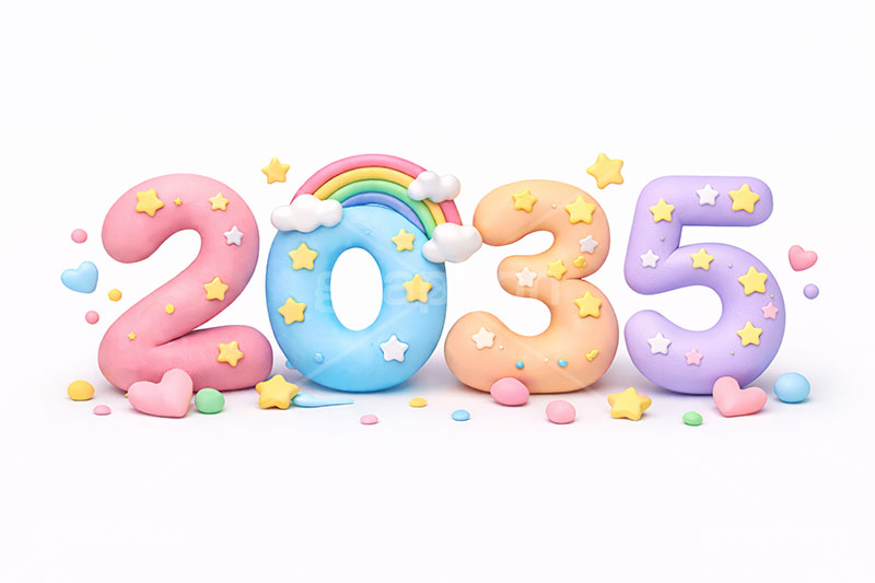 2035(クレイ),年号,西暦,クレイ,クレイアート,ねんど,粘土,虹,星,レインボー,年賀状,お正月,正月,年明け,新年,ニューイヤー,アニバーサリー,イベント,行事,ポップ,かわいい,カワイイ,可愛い,メッセージ,テキスト,message,text,POP,event,anniversary,clay,rainbow,2035