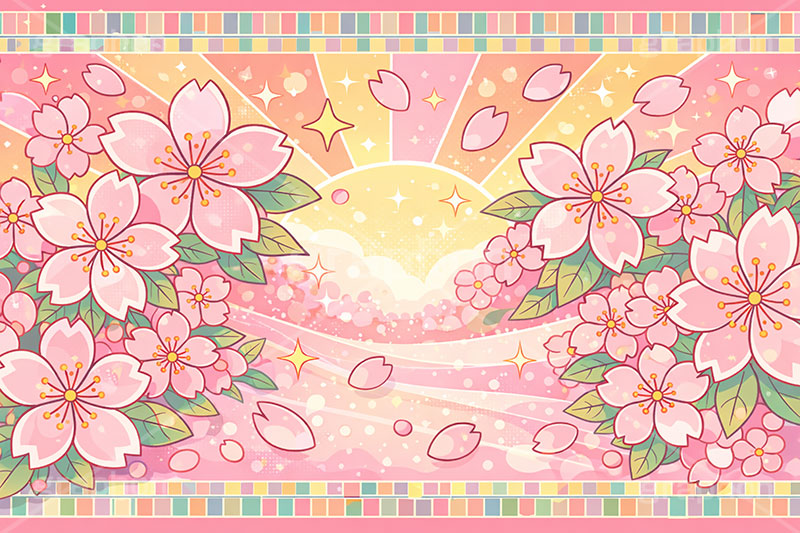 ハイカラ桜,ハイカラ,レトロ,桜,さくら,サクラ,花見,ブロッサム,春,花,花びら,花弁,背景,キラキラ,イラスト,blossom,spring,flower