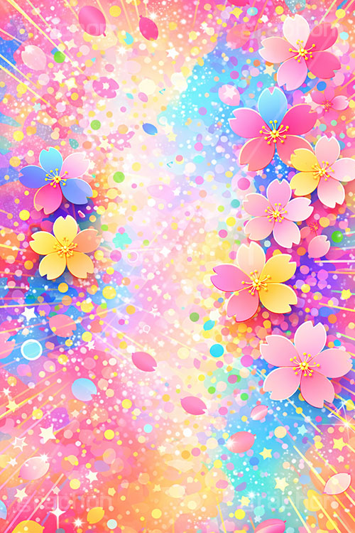 カラフル・ブロッサム,カラフル,桜,さくら,サクラ,花見,ブロッサム,春,花,花びら,花弁,背景,POP,ポップ,イラスト,blossom,spring,flower,colorful,AI生成素材