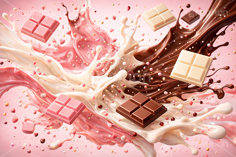 甘い衝撃,衝撃,ホワイトチョコ,ミルクチョコ,ストロベリーチョコ,板チョコ,苺,いちご,ストロベリー,バレンタイン,バレンタインデー,チョコレート,溶ける,溶け,菓子,お菓子,告白,愛,恋,恋愛,ラブ,らぶ,女子力,ガーリー,甘い,スイーツ,chocolate,valentine,sweet,strawberry,AI生成素材