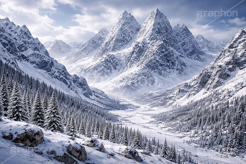 雪山,豪雪,険しい,山,雪崩,雪,ゆき,積,冬,壮大,ファンタジー,背景,BG,fantasy,snow,winter,mountain,AI生成素材