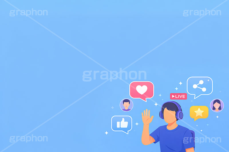 ライブ配信,いいね,共有,シェア,お気に入り,グッド,配信,ライバー,インフルエンサー,VTuber,配信,ライブ,ゲーム実況,コメント欄,コメント,チャット,ヘッドホン,ヘッドフォン,放送,映像,動画,実況,配信素材,人物,男性,イラスト,illustration,SNS,PC,live,streamer,good,share,AI生成素材