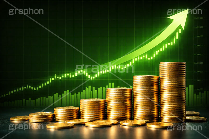 チャート上昇,チャート,コイン,通貨,株,株価,株価指数,上昇,急騰,下落,暴落,家計,積立,積み立て,投資,企業,決算,円安,仮想通貨,不動産,金利,グラフ,トレード,ローソク足,資産,金,お金,マネー,損失,NISA,経済,GDP,chart,graph,money,trade,coin,AI生成素材