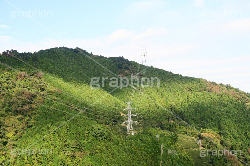 高電圧線,塔,タワー,電線,山,やま,自然,空,景色,山頂,雲,地形,木々,草木,絶景,眺め,標高,ライフライン,電気,電力