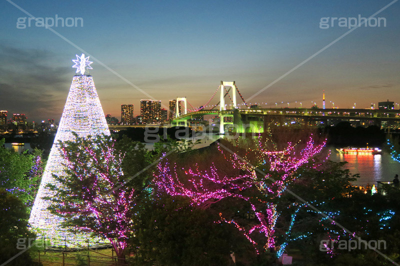 お台場イルミネーション,イルミネーション,illumination,レインボーブリッジ,橋,ブリッジ,吊り橋,東京港連絡橋,お台場,台場,DAIBA,東京都港区台場,東京臨海副都心,御台場,東京湾,綺麗,きれい,Christmas,クリスマスツリー,ツリー,デックス東京ビーチ,ビーチ,beach
