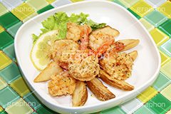 ガーリックシュリンプ,ガーリック,シュリンプ,ニンニク,にんにく,えび,海老,エビ,ポテト,フライ,potato,shrimp,garlic,lemon,レモン,臭い,口臭,おかず,惣菜,洋食,お惣菜