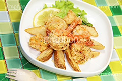 ガーリックシュリンプ,ガーリック,シュリンプ,ニンニク,にんにく,えび,海老,エビ,ポテト,フライ,potato,shrimp,garlic,lemon,レモン,臭い,口臭,おかず,惣菜,洋食,お惣菜