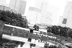 皇居のお堀(モノクロ),モノクロ,白黒,しろくろ,モノクローム,単色画,単彩画,単色