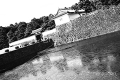 皇居のお堀(モノクロ),モノクロ,白黒,しろくろ,モノクローム,単色画,単彩画,単色