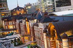 東京駅丸の内駅舎の夜景,東京,東京駅,内駅舎,赤レンガ,丸の内,重要文化財,豪壮華麗,洋式建築,中央駅,国指定重要文化財,Tokyo Station City,夜,ライトアップ,レトロ,レンガ造り,復元,tokyo,夜景,旅行,旅,travel