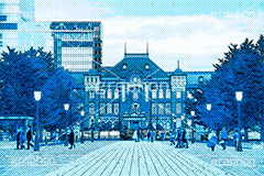 東京駅(アメコミ調),アメコミ,コミック,コミックス,アメコミ風,漫画,マンガ,まんが,トーン,加工,背景,comic,toon,アメコミ調,ポップ,アート,art,POP,正面,旅行,旅,travel