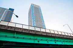 新月陸橋,中央区,月島,陸橋,佃大橋通り,東京都道473号新富晴海線,晴海,隅田川,朝潮運河,朝潮大橋,西仲通り,橋,はし,bridge,高層ビル,マンション,building