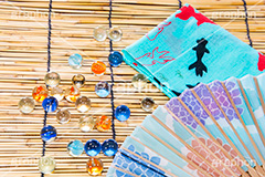 扇子と手ぬぐい,扇子,手ぬぐい,夏祭り,盆踊り,祭,浴衣,夏休み,風物詩,祭り,まつり,清凉,あおぐ,すだれ,ビー玉,japan,サマー,summer,あじさい,金魚,清涼