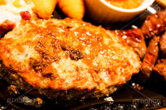 肉＆ハンバーグセット,ステーキ,肉,肉食,鉄板,あつあつ,熱々,アツアツ,ハンバーグ,セット,バーグ,焼き,洋食