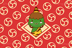 緑鬼,節分,鬼,おに,福,外,内,季語,豆,まめ,マメ,大豆,撒く,豆まき,イラスト,イベント,雑節,大寒,邪気除け,厄除け,和,和風,風習,行事,文化,キャラクター,巴,ともえ,勾玉,太鼓,モノグラム,event,illustration,japan,character,monogram