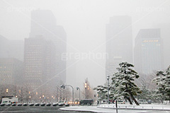 大雪の大手町,大手町,オフィス街,ビル群,高層ビル,雪,冬,積もる,降る,寒波,大雪,皇居,千代田区,吹雪,東京,tokyo,japan,building,snow