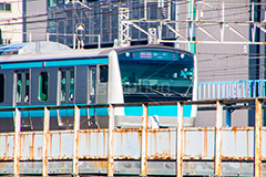 京浜東北線,電車,でんしゃ,鉄道,乗り物,交通,路線,線路,通勤,通学,撮り鉄,とり鉄,車両,電車/鉄道,秋葉原,千代田区,水色,train