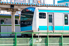 京浜東北線,電車,でんしゃ,鉄道,乗り物,交通,路線,線路,通勤,通学,撮り鉄,とり鉄,車両,電車/鉄道,秋葉原,千代田区,水色,train