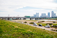 多摩川,川原,河川敷,一級河川,玉川,河川,鉄道,電車,線路