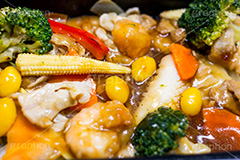 八宝菜,炒め,中華料理,中華,総菜,お惣菜,野菜,ブロッコリー,銀杏,豚肉,いか,イカ,あんかけ,にんじん,人参