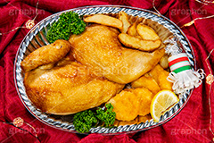 ローストチキン,チキン,もも,肉,鶏,鶏肉,クリスマスディナー,クリスマスパーティー,クリスマス,パーティー,ディナー,冬,オーブン,グリル,洋食,ポテト,ナゲット,パセリ,七面鳥,chicken,CHRISTMAS,party,dinner,winter,フルサイズ撮影