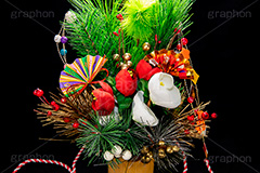 正月お飾り,お正月,正月,飾り,和,大晦日,縁起,清浄,new year,新年,年明け,年越し,年末,初詣,12/31,1/1,イベント,行事,めでたい,祝,松,扇子,椿,紅白,縄,生け花,フルサイズ撮影