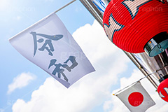 令和の旗,令和,元号,年号,即位,祝,慶祝,祝賀,旗,青空,仲見世,商店街,提灯,ちょうちん,国旗,日本,なびく,逆光,フレア,asakusa,japan,フルサイズ撮影