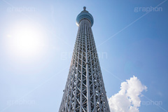 東京スカイツリー,真下からのスカイツリー,スカイツリー,墨田区,押上,電波塔,634,634メートル,634m,塔,電線,真下,見上げ,タワー,青空,tower,TOKYO SKYTREE,flare,逆光,フルサイズ撮影