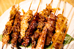 串焼き盛り合わせ,串,やきとり,焼き鳥,鶏,鶏肉,砂肝,レバー,ねぎま,ネギま,鶏皮,タレ,たれ,つまみ,居酒屋,日本料理,日本食,和食,焼き,おつまみ,japan,フルサイズ撮影