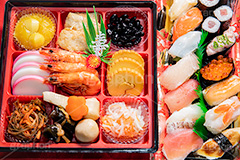 おせち,おせち料理,すし,寿司,お寿司,年賀状,年明け,正月,お正月,祝い,お祝い,和風,和食,日本食,伝統,イベント,パーティー,行事,賀正,焼き豚,焼豚,チャーシュー,黒豆,くり,栗きんとん,栗,寿,伊達巻,昆布,海老,エビ,えび,煮,煮物,昆布巻き,昆布,こんぶ,かまぼこ,カマボコ,膾,なます,新年会,あけおめ,party,event,japan,フルサイズ撮影