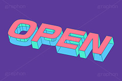 OPEN,オープン,開店,開く,お店,テキスト,文字,3D,3D文字,立体,見出し,文言,ポップ,広告,宣伝,ポスター,チラシ,強調,アピール,プロモーション,メッセージ,販促,店舗,斜め,アイソメトリック,デザイン,イラスト,illustration,isometric,text,pop,appeal,poster,promotion,message,shop