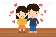 若夫婦,夫婦,ラブラブ,愛,家族,ファミリー,愛妻,いい夫婦の日,仲良し,親,両親,父,母,お父さん,お母さん,男性,女性,人物,キャラクター,ハート,イラスト,パートナー,partner,illustration,heart,LOVE,character,family,parent,mother,father