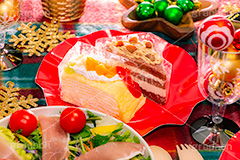 クリスマスディナー,クリスマスパーティー,クリスマス,パーティー,オーナメント,ディナー,ケーキ,スイーツ,デザート,冬,モンブラン,ミルフィーユ,dessert,cake,winter,CHRISTMAS,party,dinner